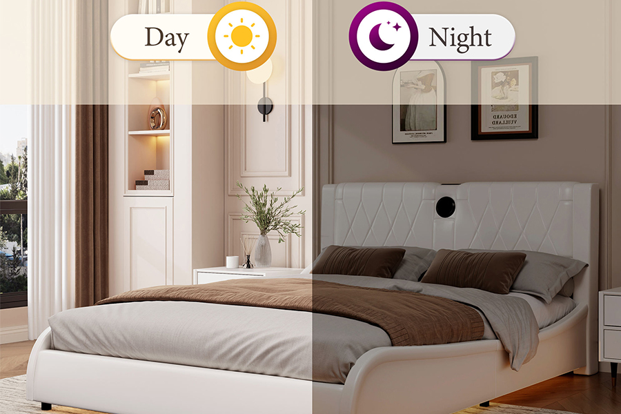 تخت خواب پلت فرم قابل تنظیم N8 قاب تخت تخت خواب نرم و سفید LED با روکش تخت