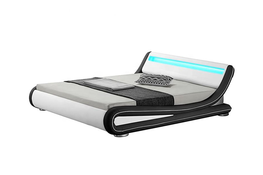 1137-1 قاب تخت خواب چرمی کینگ ذخیره سازی هوشمند LED