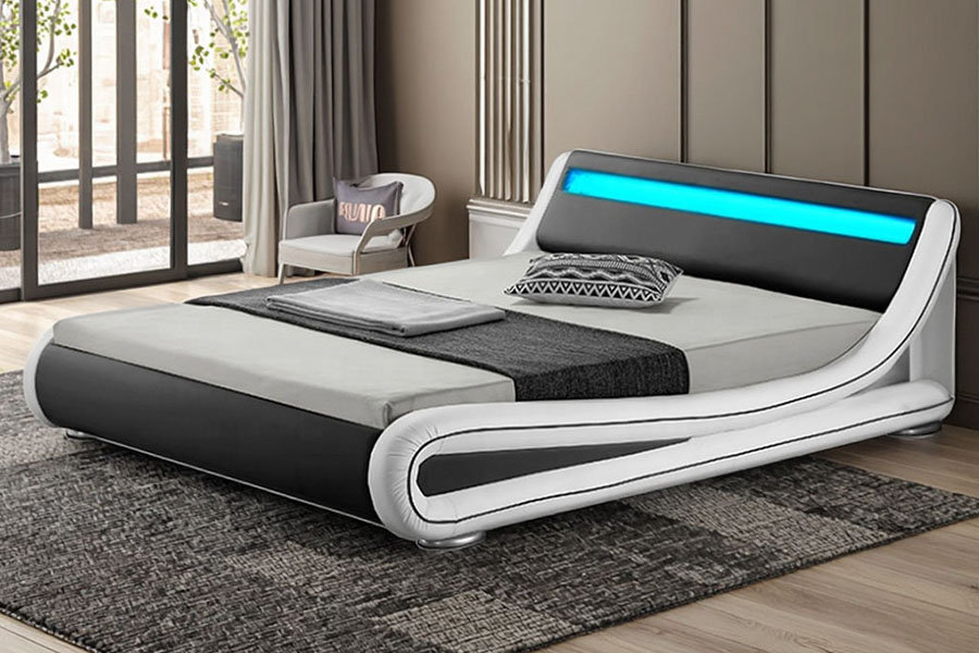 1137-1 قاب تخت خواب چرمی کینگ ذخیره سازی هوشمند LED