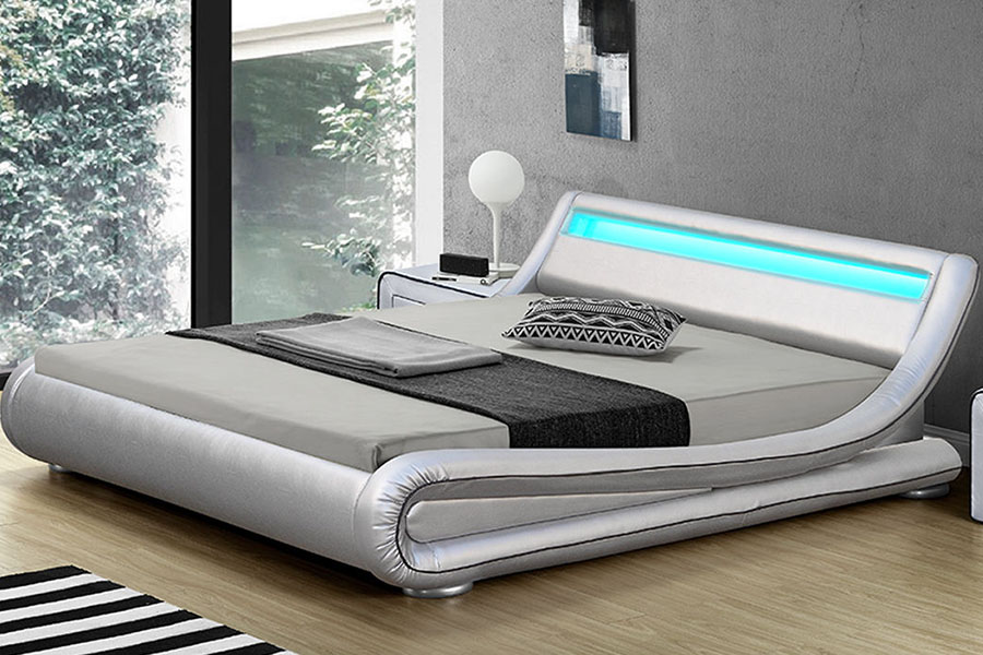 1137-1 قاب تخت خواب چرمی کینگ ذخیره سازی هوشمند LED