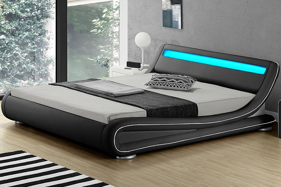 1137-1 قاب تخت خواب چرمی کینگ ذخیره سازی هوشمند LED