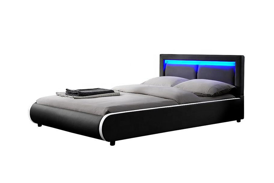 1124-1 قاب تخت خواب با روکش چرمی LED مدرن اروپایی