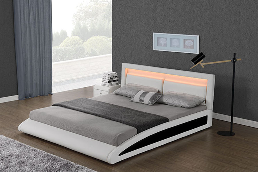1118-1-2 قاب تخت خواب LED هوشمند چرم مصنوعی اروپایی منحنی