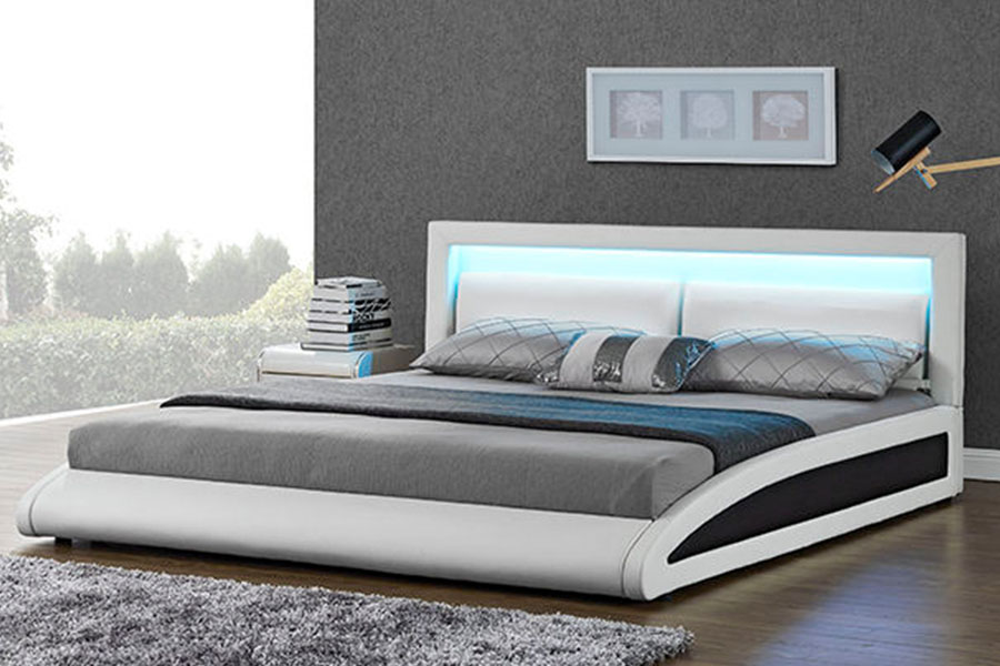 1118-1-2 قاب تخت خواب LED هوشمند چرم مصنوعی اروپایی منحنی