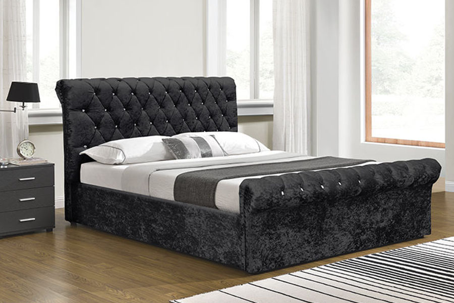 1153G Chesterfield Crushed Velvet Crystal Ottoman Bed Storage Ottoman