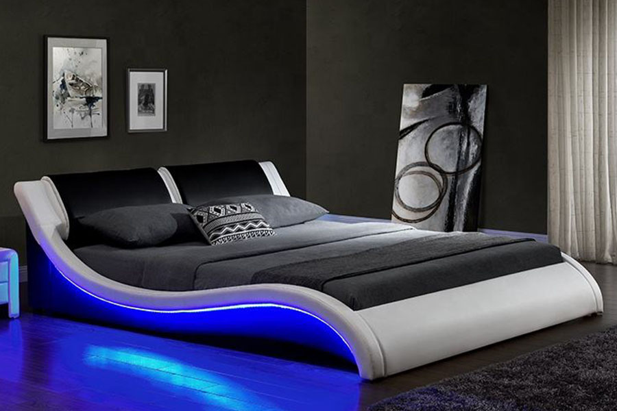 1178-1 Wave-like Frame LED Leather King King تختخواب وبهلسترد