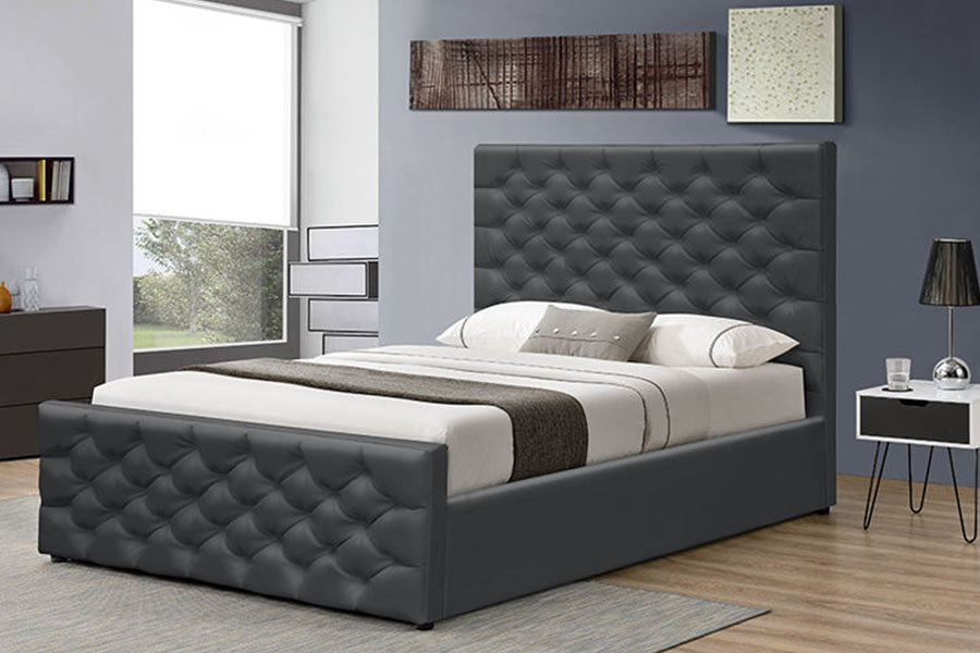 قاب تخت خواب 1208G Chesterfield Chenille-Velvet Sleigh Ottoman Storage