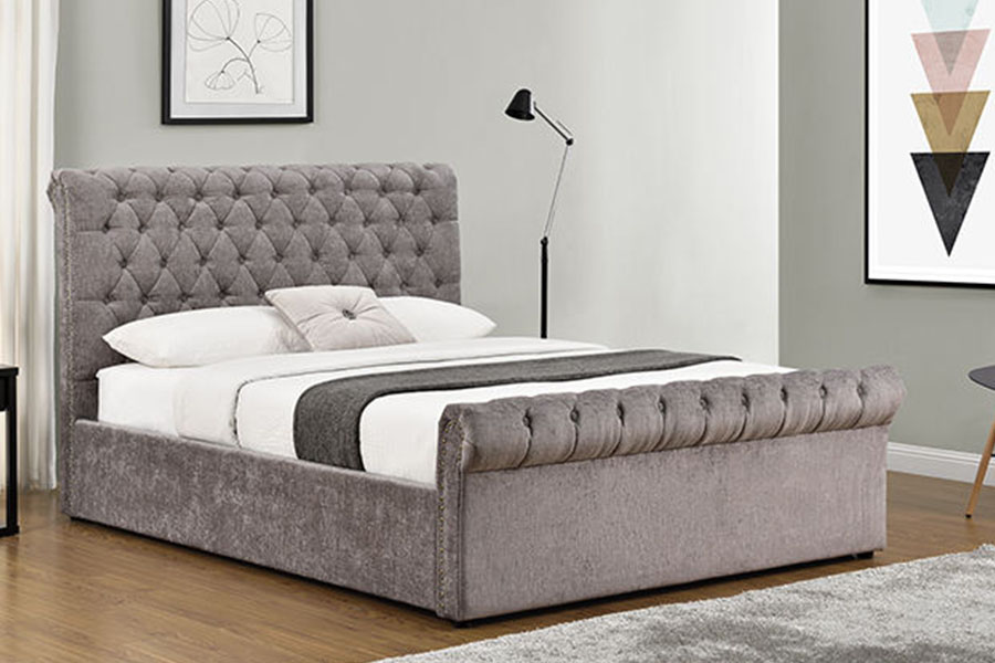 قاب تخت خواب 1208G Chesterfield Chenille-Velvet Sleigh Ottoman Storage