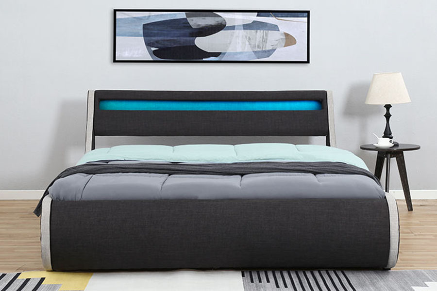 1408-1G کتانی-فابریک نرم قاب چوبی قاب تخت خواب وبهلسترد Ottoman Storage