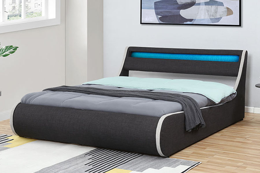 1408-1G کتانی-فابریک نرم قاب چوبی قاب تخت خواب وبهلسترد Ottoman Storage