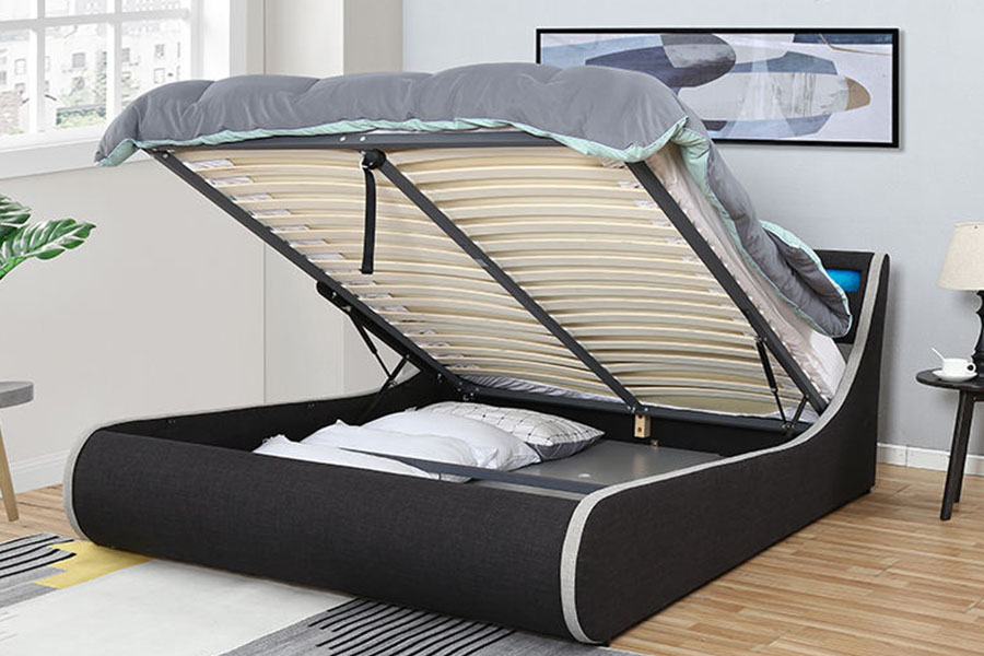 1408-1G کتانی-فابریک نرم قاب چوبی قاب تخت خواب وبهلسترد Ottoman Storage