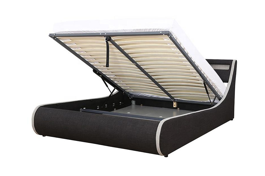 1408-1G کتانی-فابریک نرم قاب چوبی قاب تخت خواب وبهلسترد Ottoman Storage