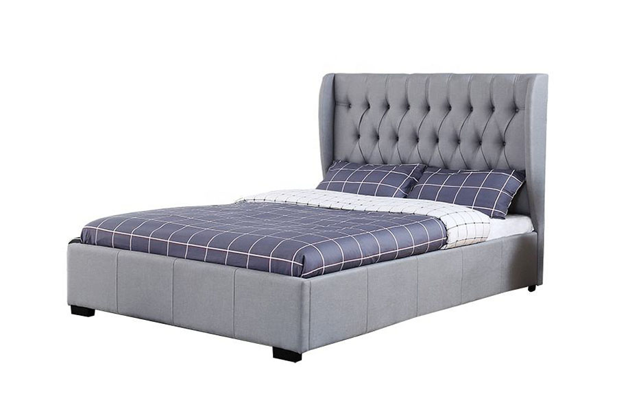 1310G تخت بال پشت بال طوسی-دکمه پارچه ای-جزئیات قاب تخت ذخیره سازی