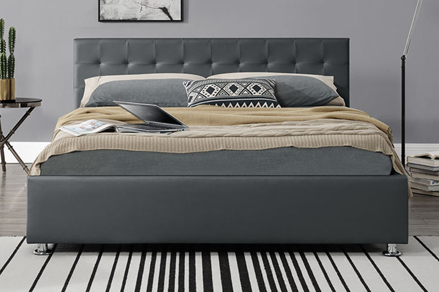 قاب تخت خواب 1405G مشکی Faux-PU چرم داخلی عثمانی تودوزی شده