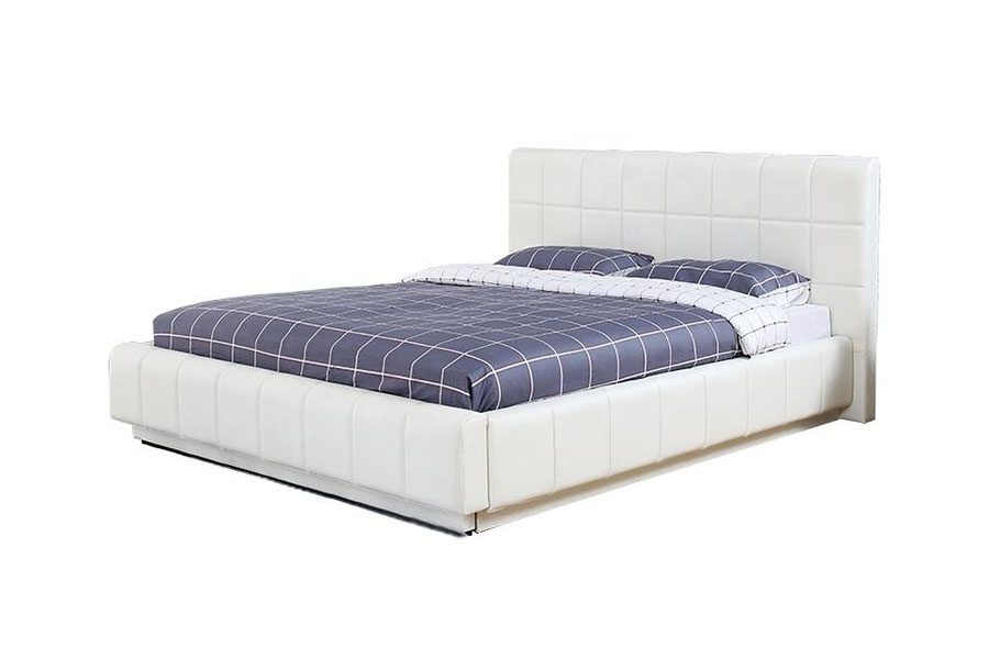 1305G سه طرف LED سفید-PU چرم ذخیره سازی قاب تخت روتختی اتاق خواب