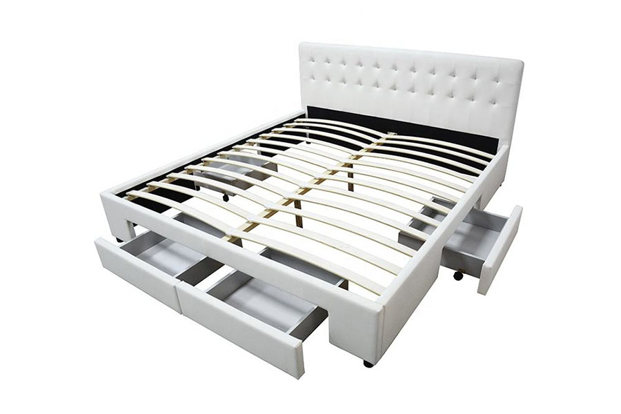 قاب تخت خواب 1243D بدون فنر-PU-چرمی کشو-پایه Queen Storage